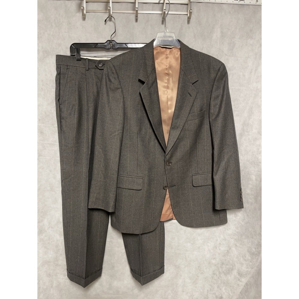 Bespoke Suit Men 42R Brown Olive Glen Plaid Winter Flannel 35X29.5 Pants Luxury